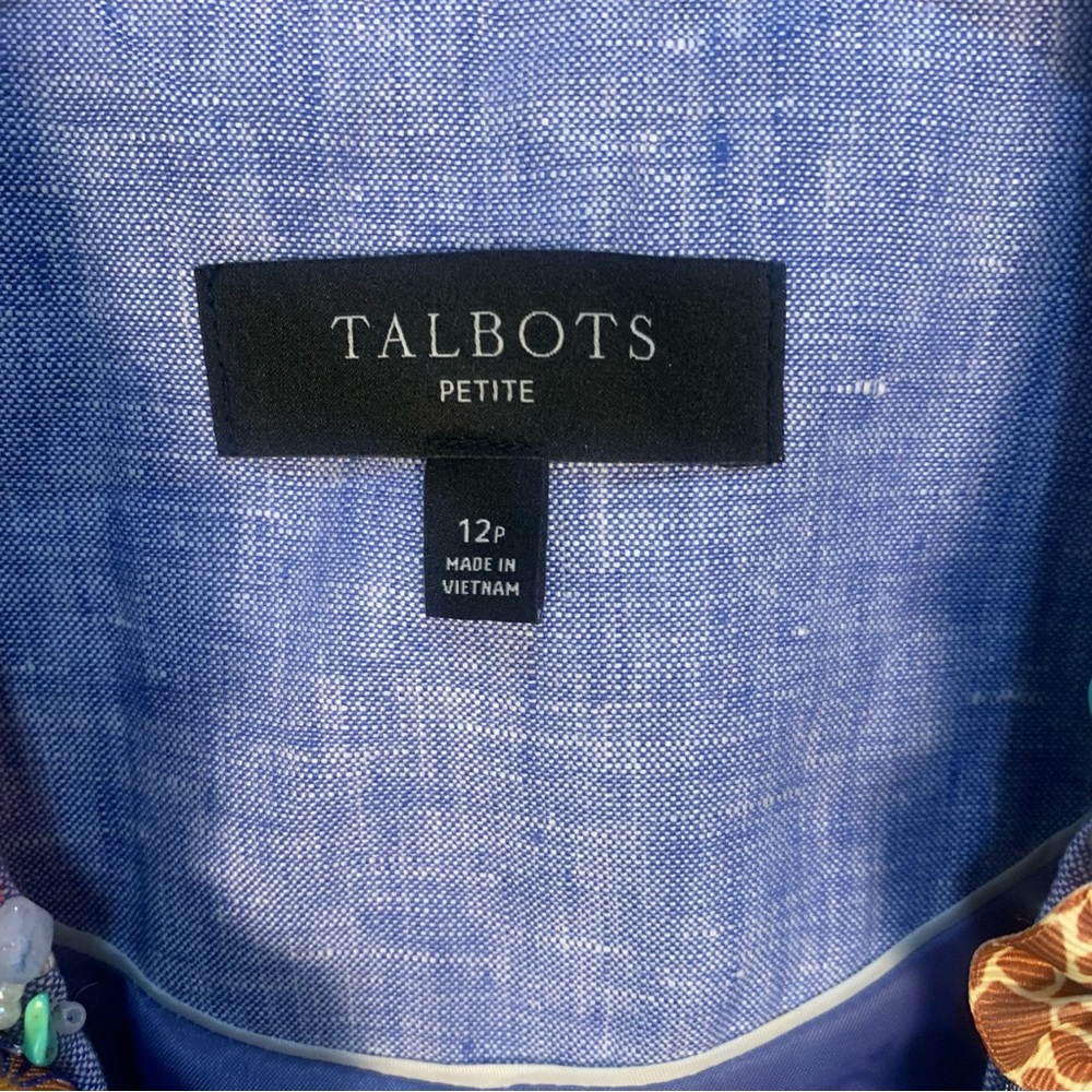 Talbots 100% Linen Embellished Appliqué Detail Lapels Stones Beading Roses - Picture 7 of 11